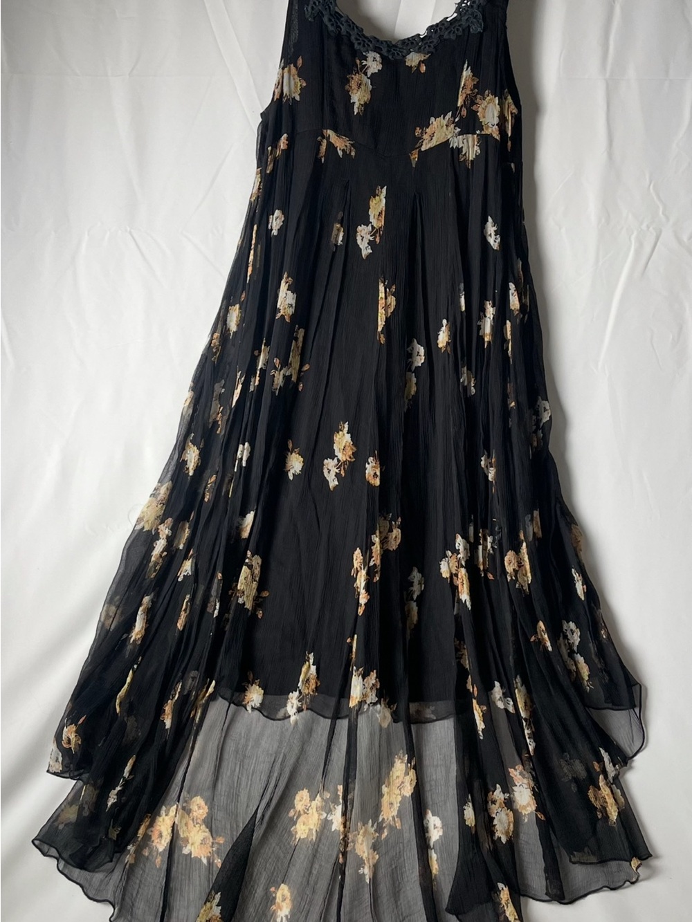 Free People Black Maxi Skirt with Cream and Tan Floral Print